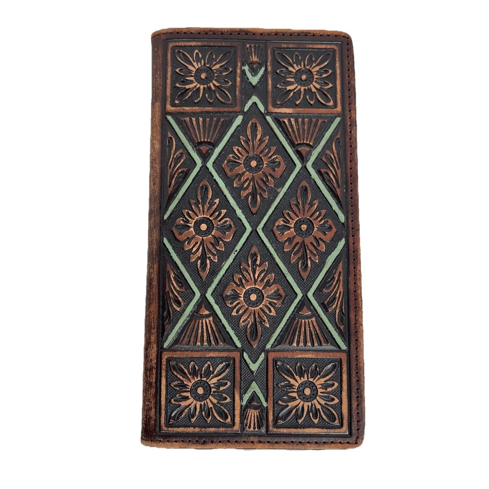 3D Western‎ Floral GENUINE HANDTOOLED LEATHER Wallet Long Bifold